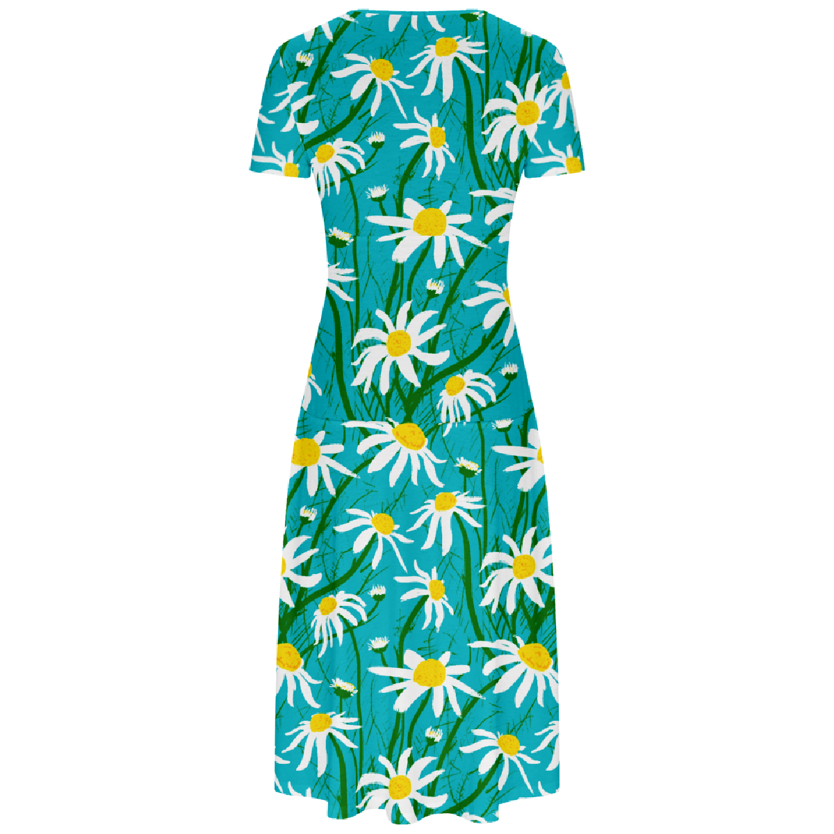 Women Daisy Long Dress Slim Waistline V-Neck Short Sleeve Allover Print Dress Casual