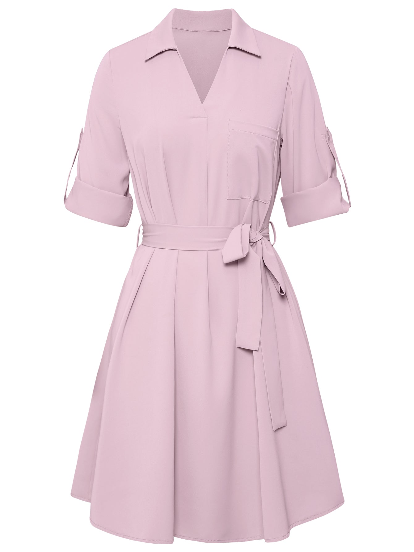 Women Lapel V-Neckline Tie Front Dress Wrap Sweater Dress