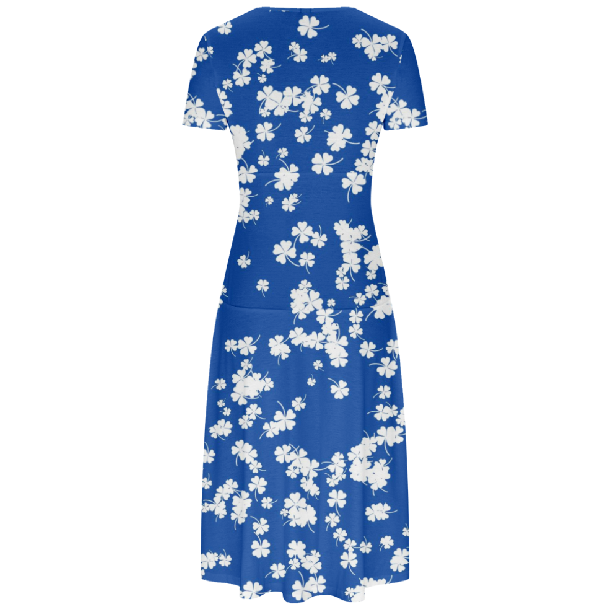 Women Flower Print Summer Long Dress Bodycon Short Sleeve V-Neckline Dress