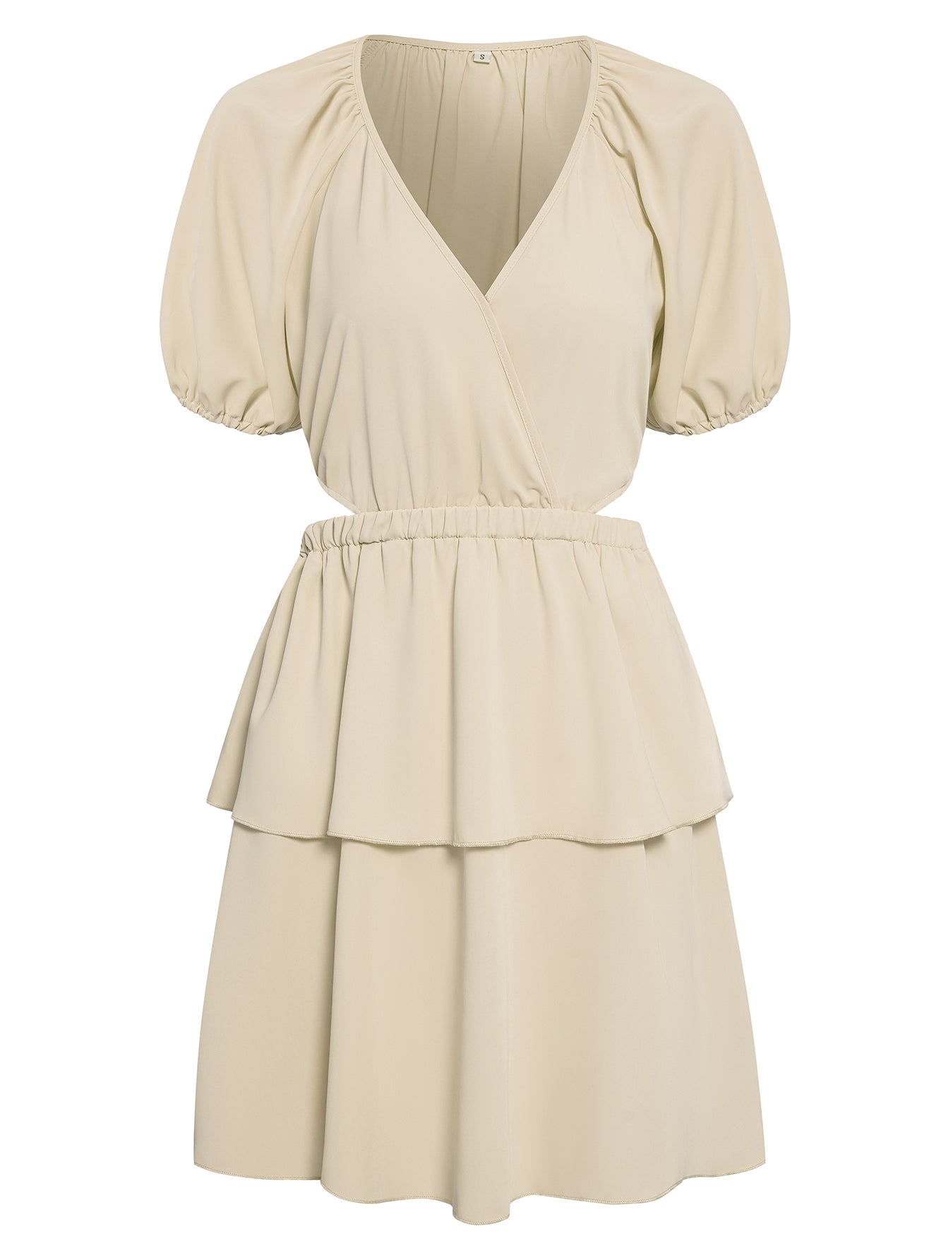 Women V-Neckline Short Sleeve Open Waistline Mini Dress