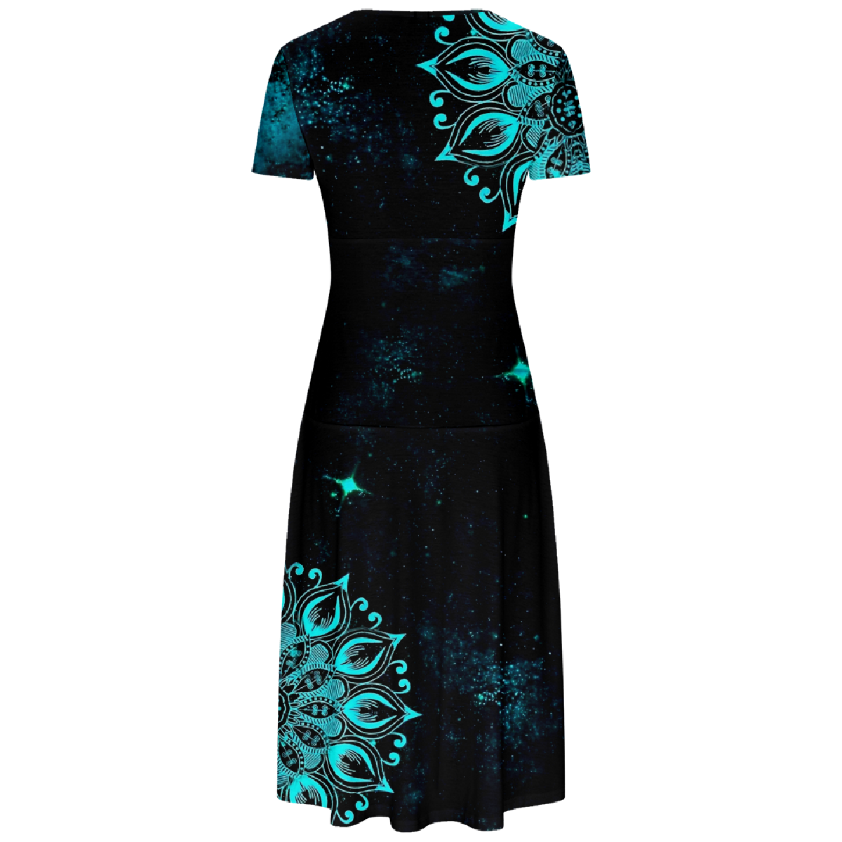 Women Cyan and Black Bodycon Long Dress V Neck Short Sleeve Summer Dress