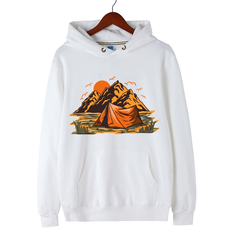 Camping Hoodie Mountain and Camping Graphic Print Pullover Outdoor Tops for Men