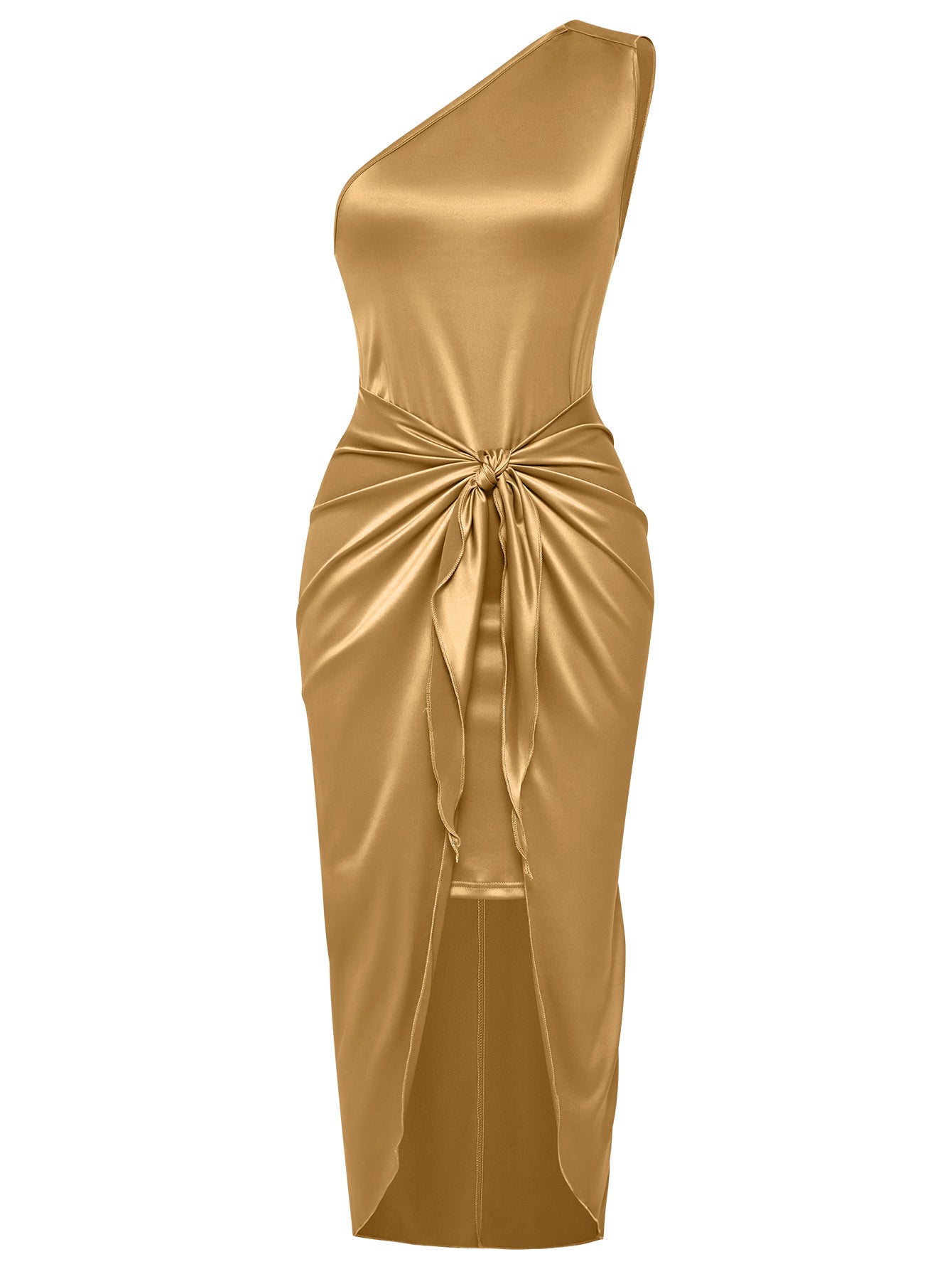 Women Knot-Waist Asymmetrical Dress Sleeveless