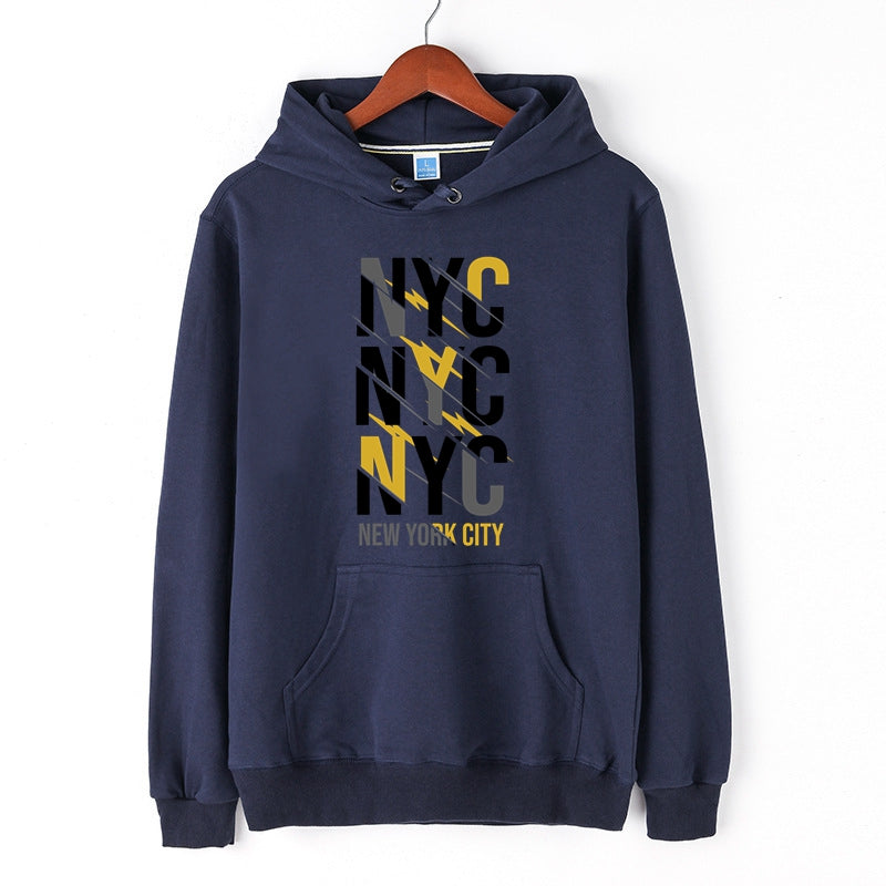 New York City Autumn Winter Cotton Hoodie for Men Letter NYC Print Pullover