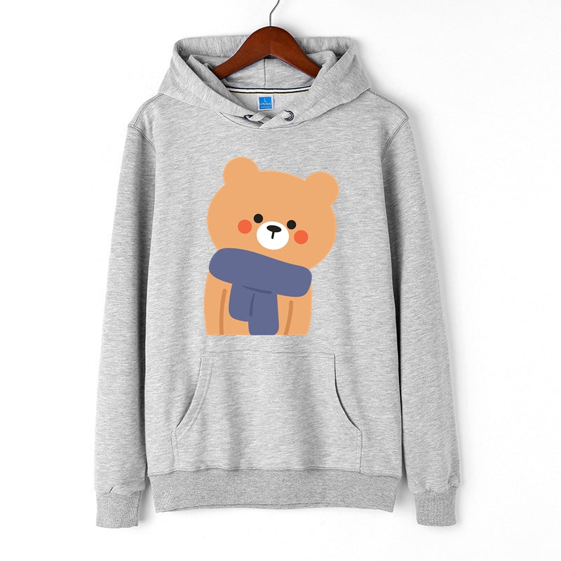 Cute Brown Bear Graphic Print Hoodie Kangaroo Pocket Drawstring Pullover for Men