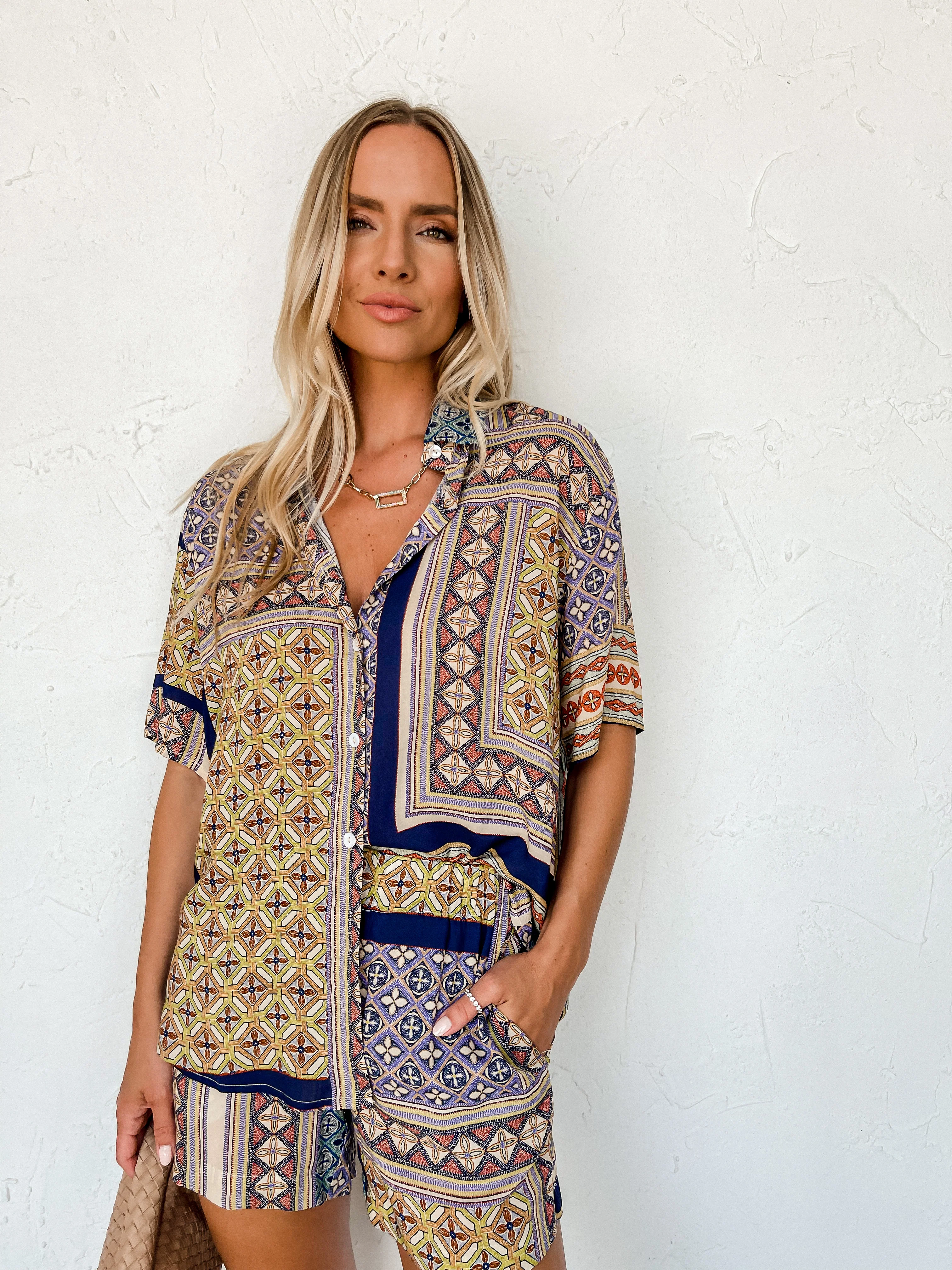 Stellar Style Patchwork Button Front Top
