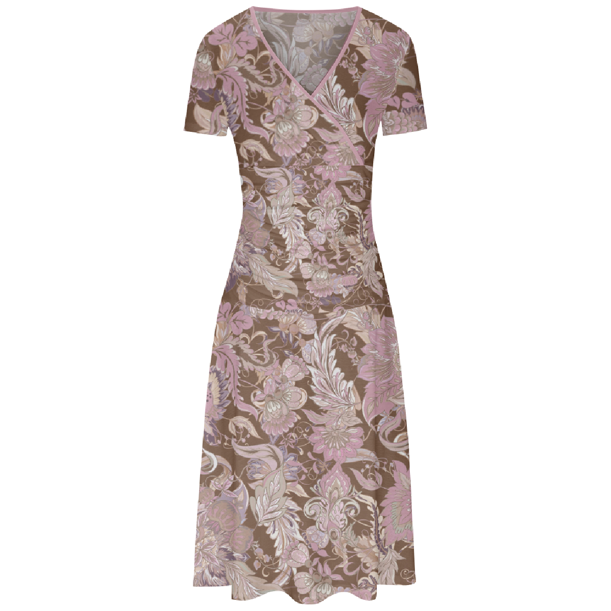 Women Floral Long Dress Bodycon V Neck Short Sleeve Allover Print