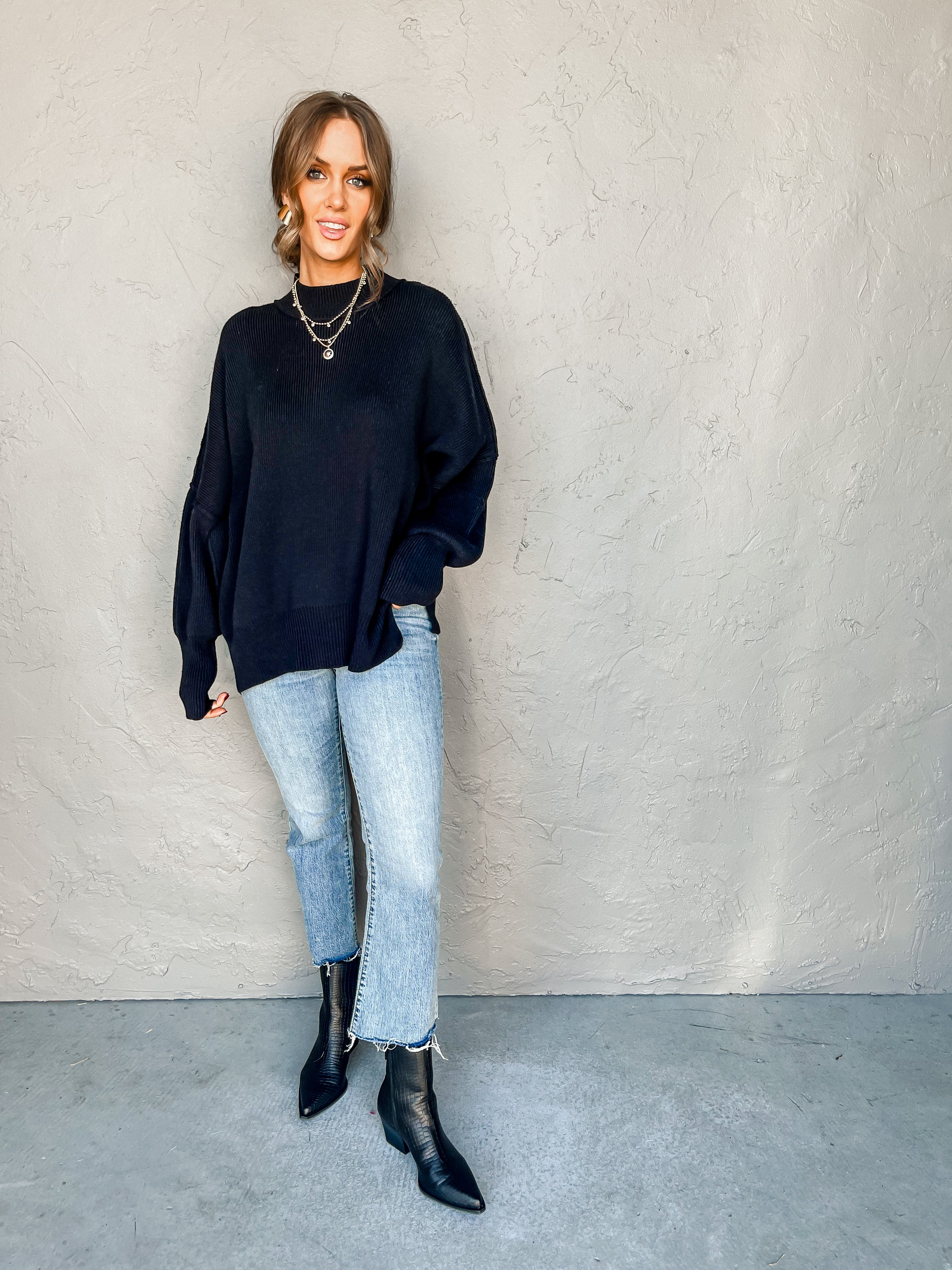 Cozy And Kind Oversized Sweater-Black