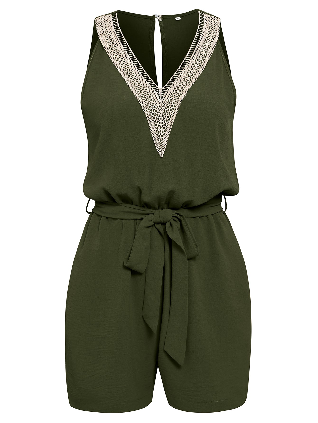 Women Lace V Neck Tie Front Romper Sleeveless