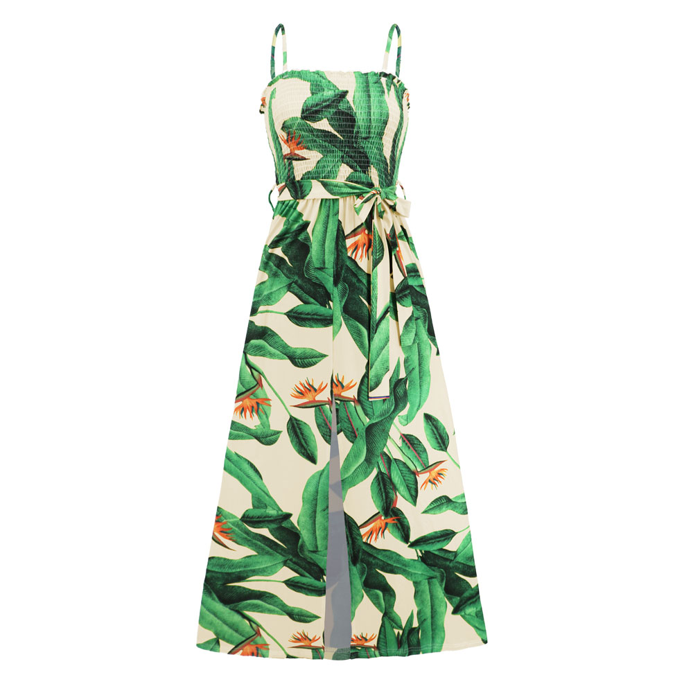 Women Floral Print Sleeveless Split Sundress High Waist