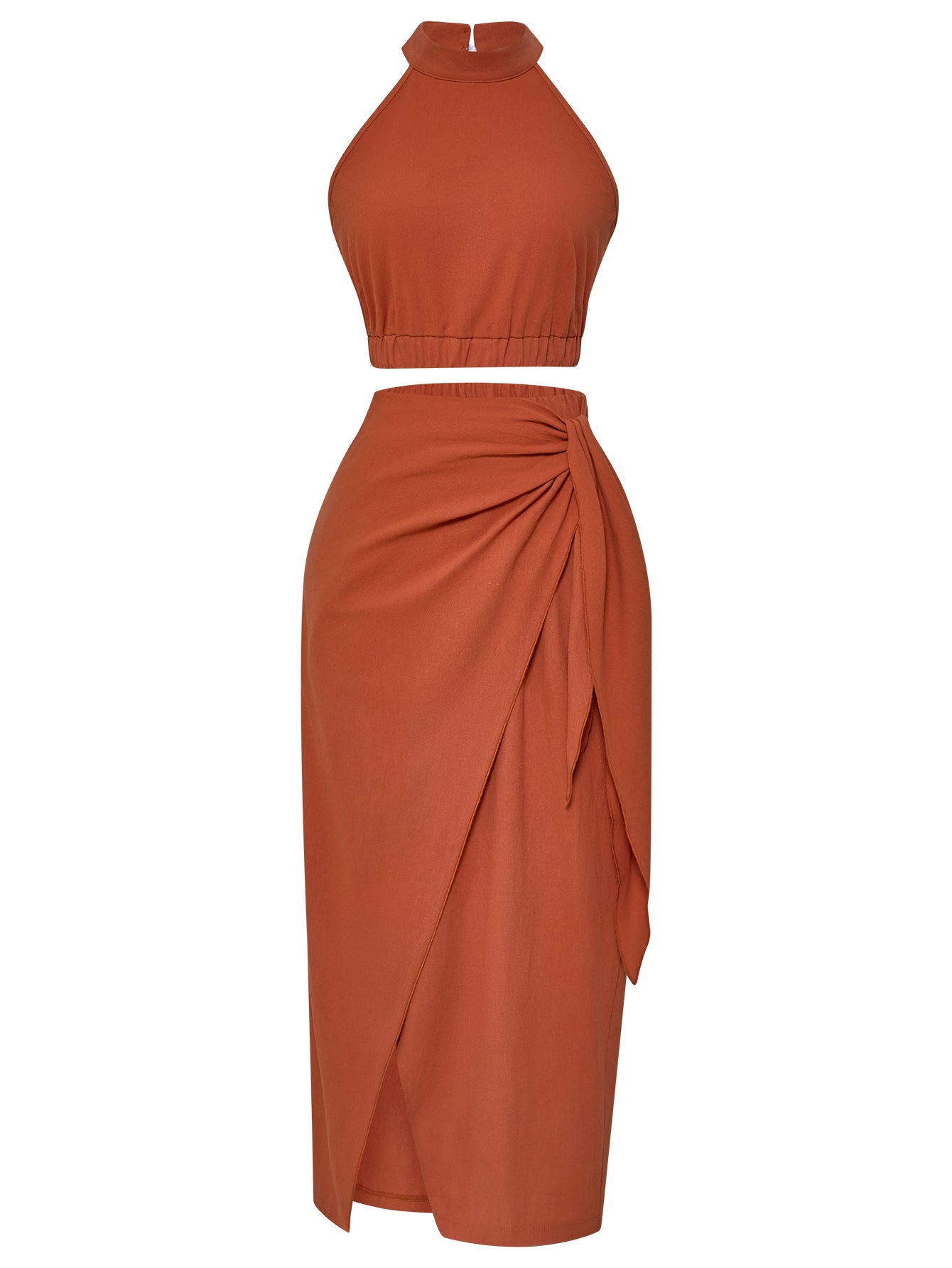 Women Halterneck Sleeveless Split Tie Side Long Dress