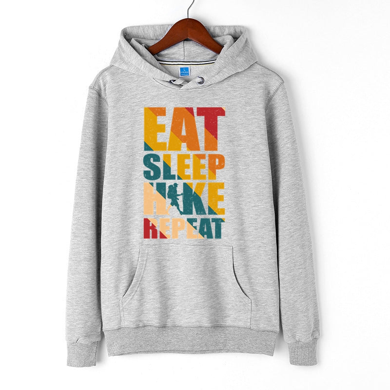Creative Hike Hoodie Eat Sleep Hike Repeat Letter Print Pullover for Men