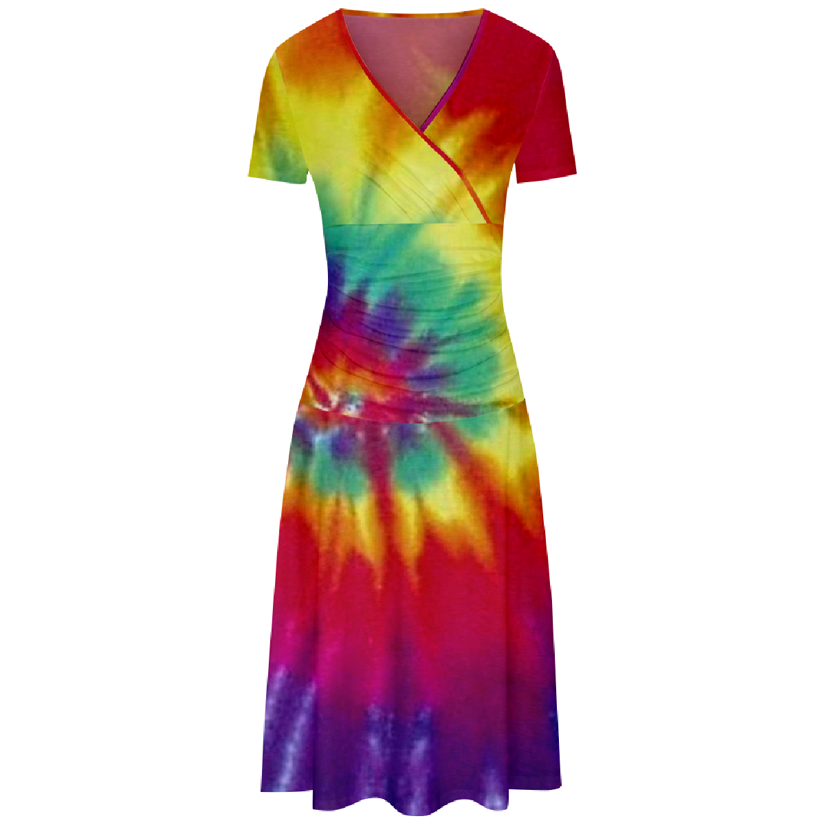 Women Tie Dye Bodycon Long Dress Short Sleeve V-Neckline Dress