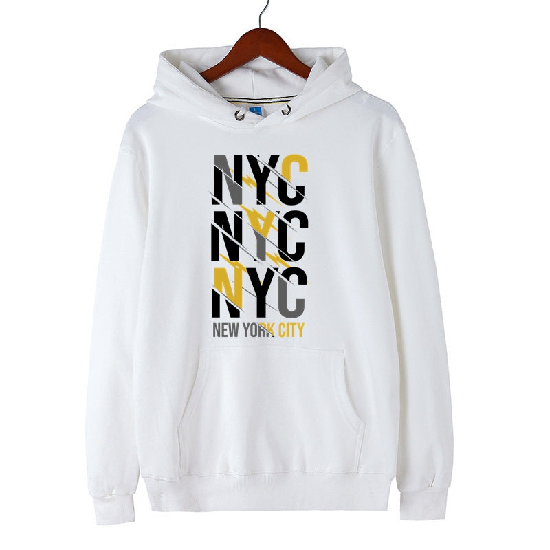 New York City Autumn Winter Cotton Hoodie for Men Letter NYC Print Pullover