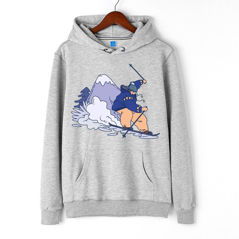 Skiing Hooded Sweatshirt Creative Skiing Graphic Print Hoodie Pullover for Men