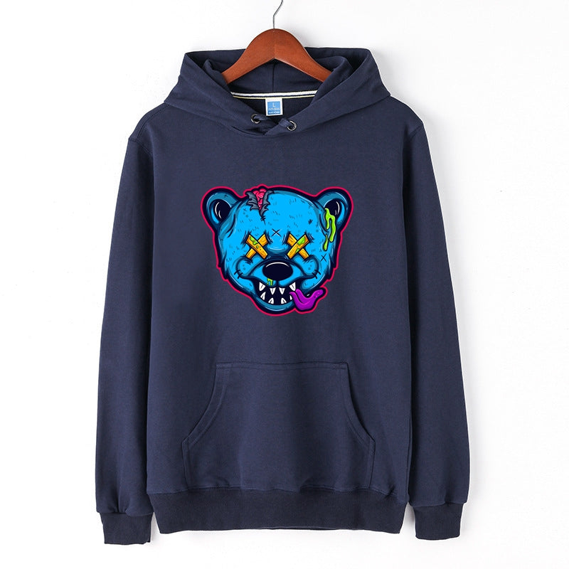 Zombie Bear Hoodie Cool Bear Graphic Printed Drawstring Pullover for Men