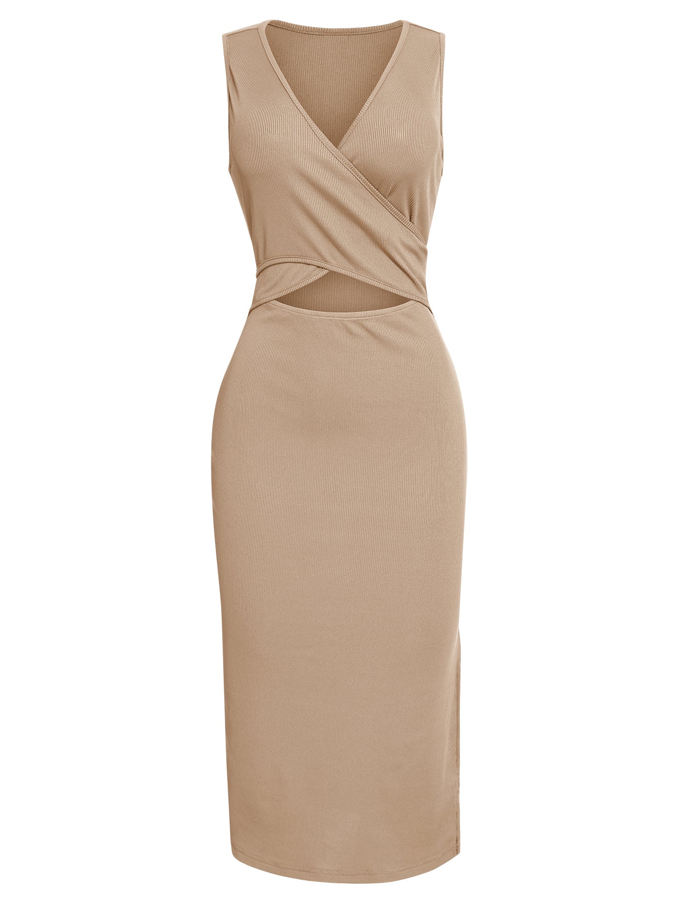 Women Sleeveless Cut-Out Bodycon Dress Split V Neck