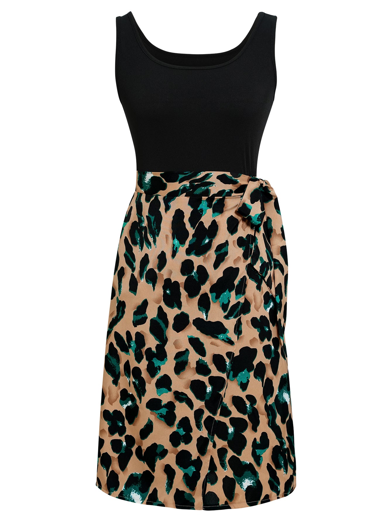 Women Leopard Print Tie Side Wrap Skirt Sleeveless