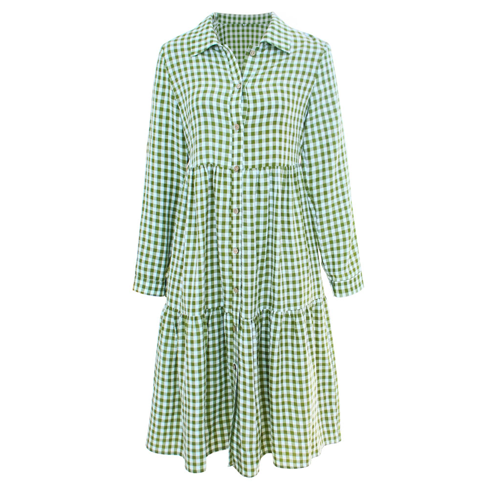 Women Striped Button Down Long Dress with Long Sleeves Ruffle HEM