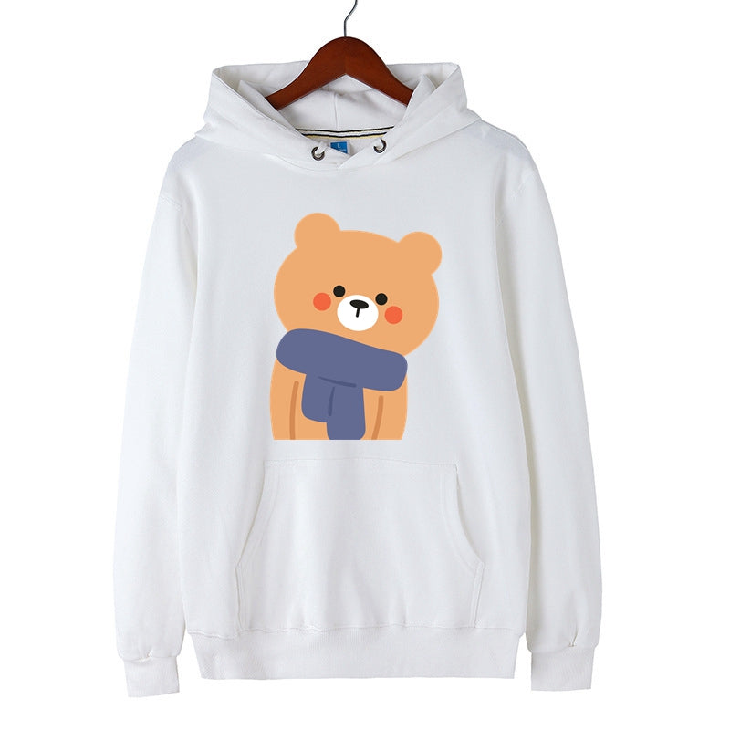Cute Brown Bear Graphic Print Hoodie Kangaroo Pocket Drawstring Pullover for Men