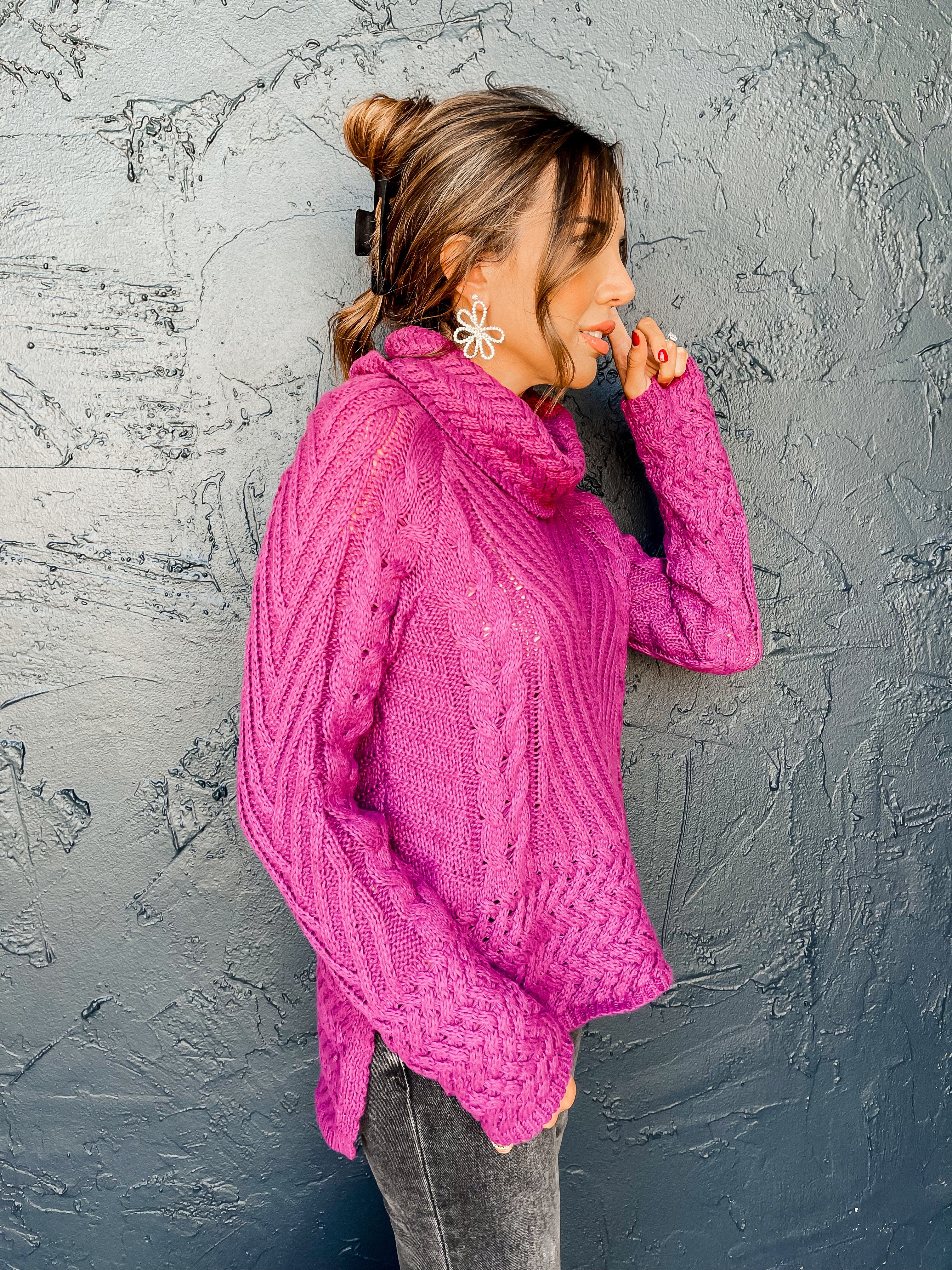 Lodge Life Turtle Neck Sweater-Magenta