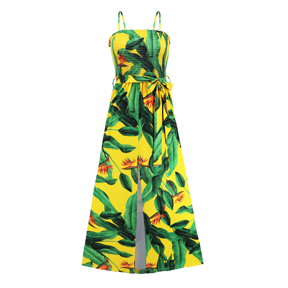 Women Floral Print Sleeveless Split Sundress High Waist