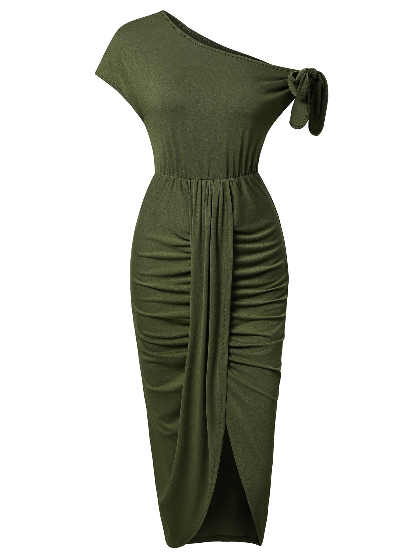 Women Asymmetrical Off Shoulder Split Midi Dress Bodycon