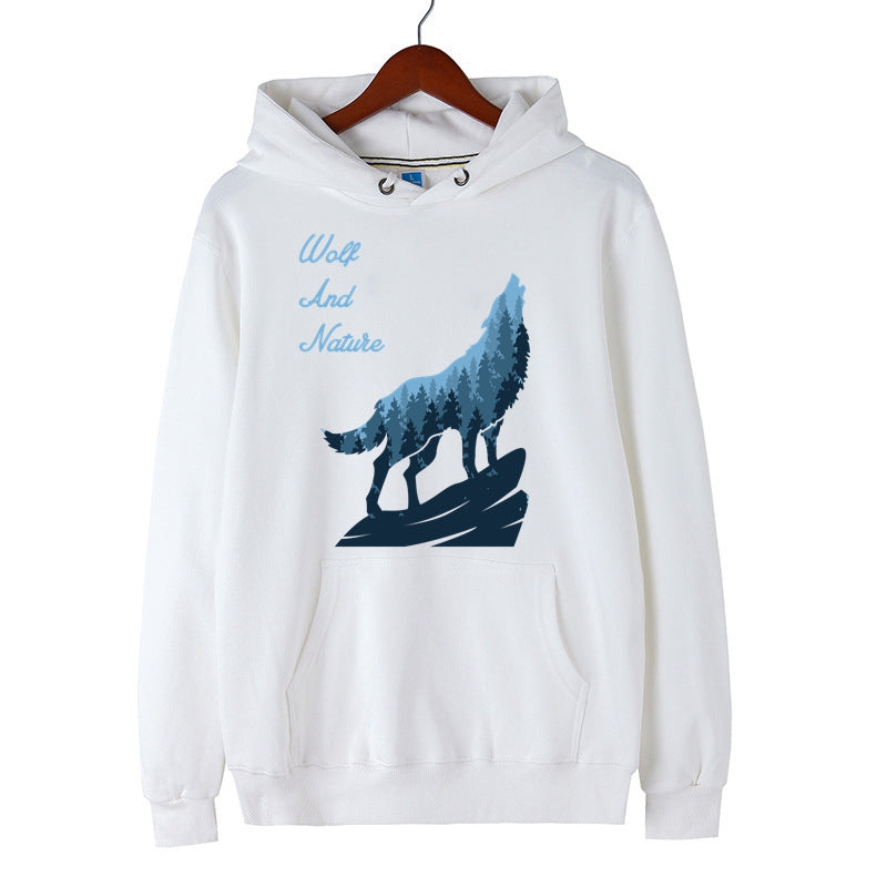 Wolf Long Sleeve Hooded Sweatshirt for Men Wolf and Nature Graphic Print Pullover
