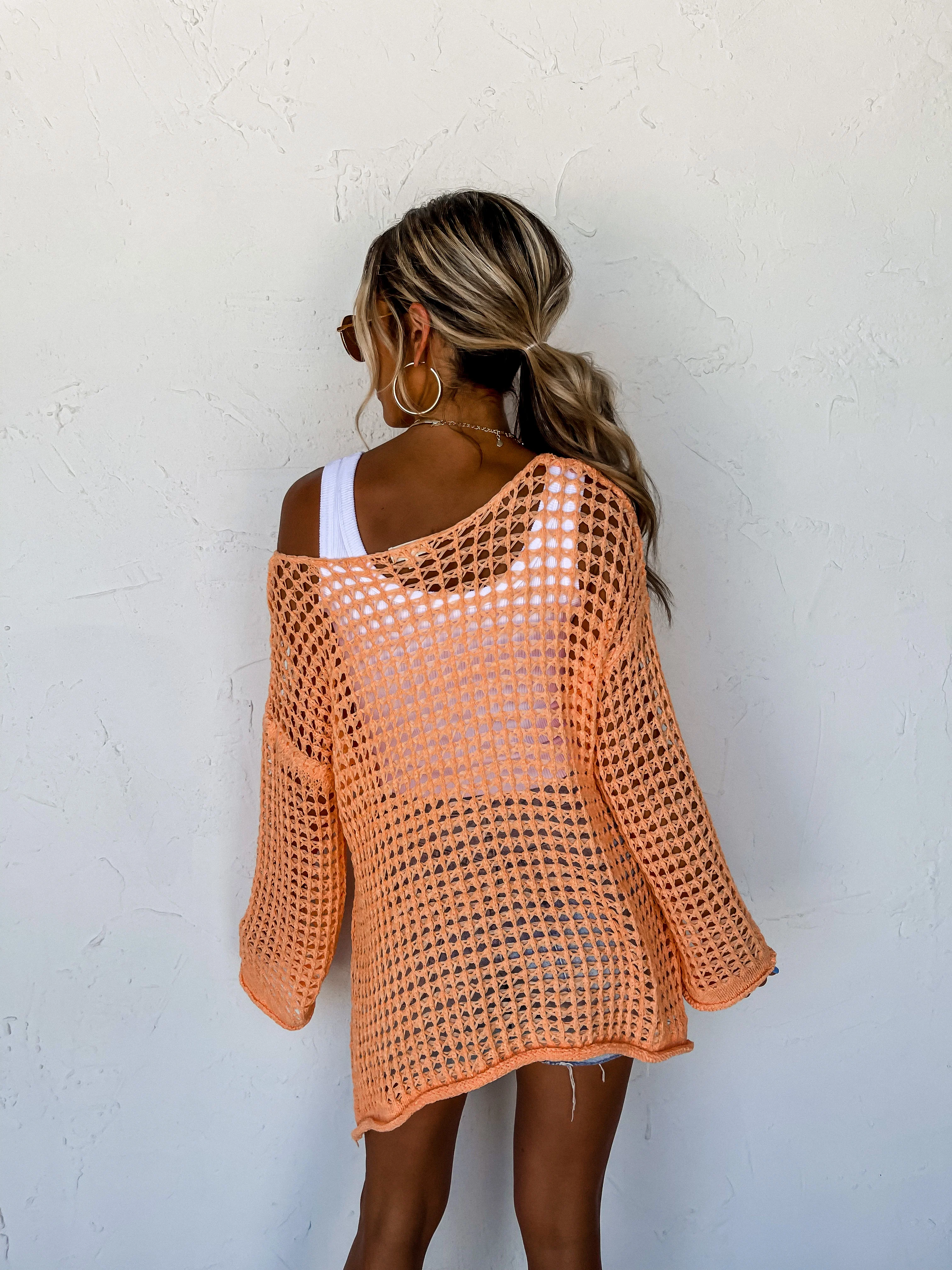 Show Me Around Open Knit Top-Orange