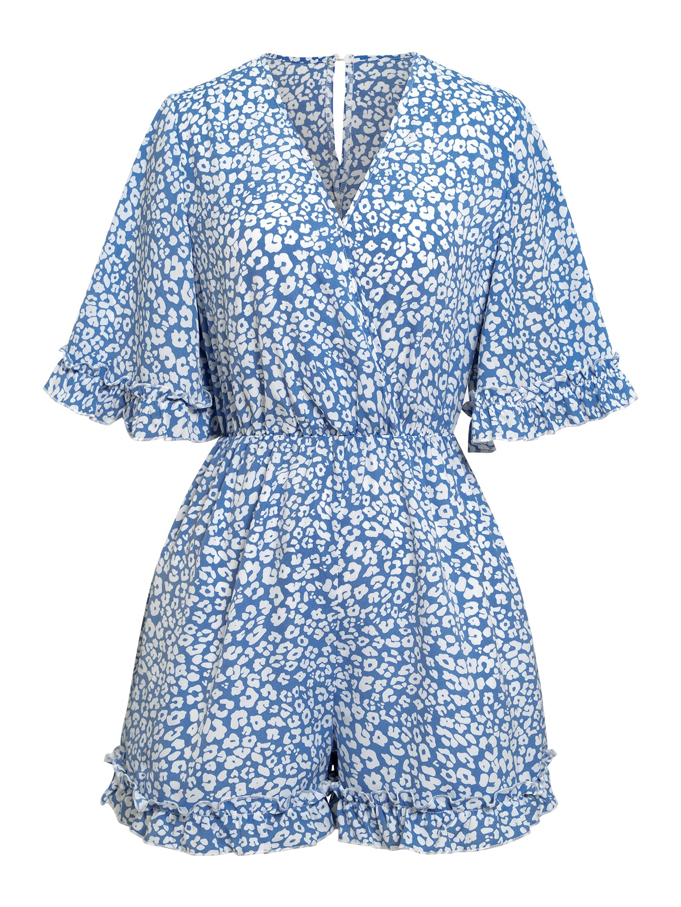 Women Floral Print Ruffle Sleeve V Neck Romper