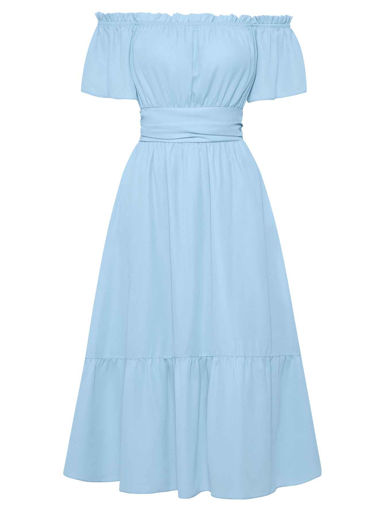 Women Off Shoulder Open Back Tiered Long Dress Layered HEM