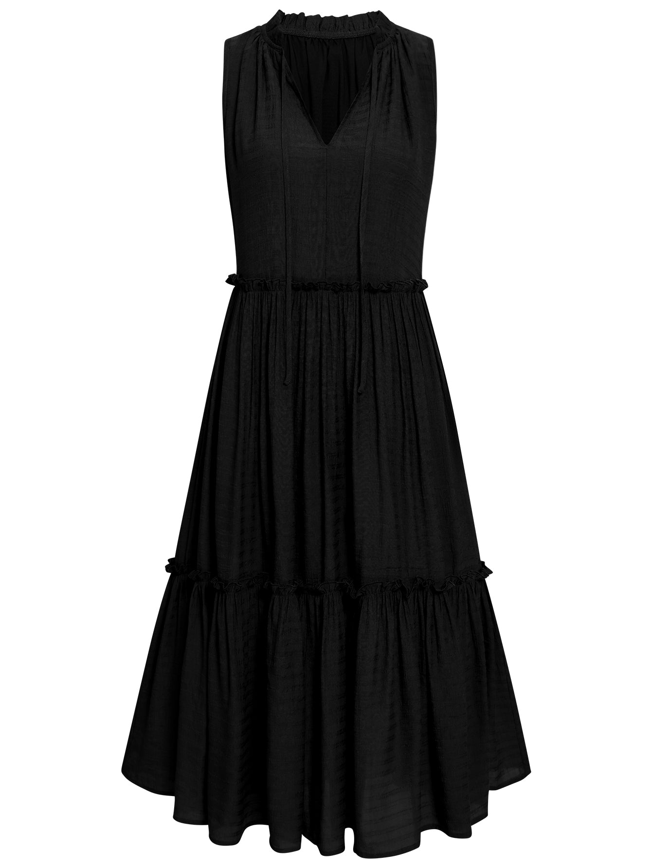 Women V Neck Layered HEM Sleeveless Long Dress Loose Style