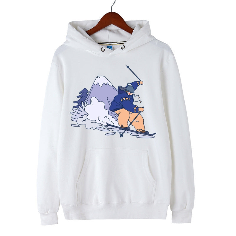 Skiing Hooded Sweatshirt Creative Skiing Graphic Print Hoodie Pullover for Men