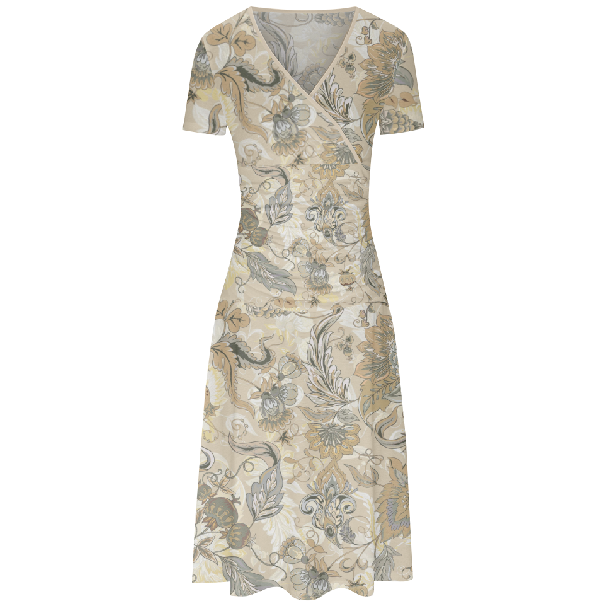 Women Floral Long Dress Bodycon V Neck Short Sleeve Allover Print