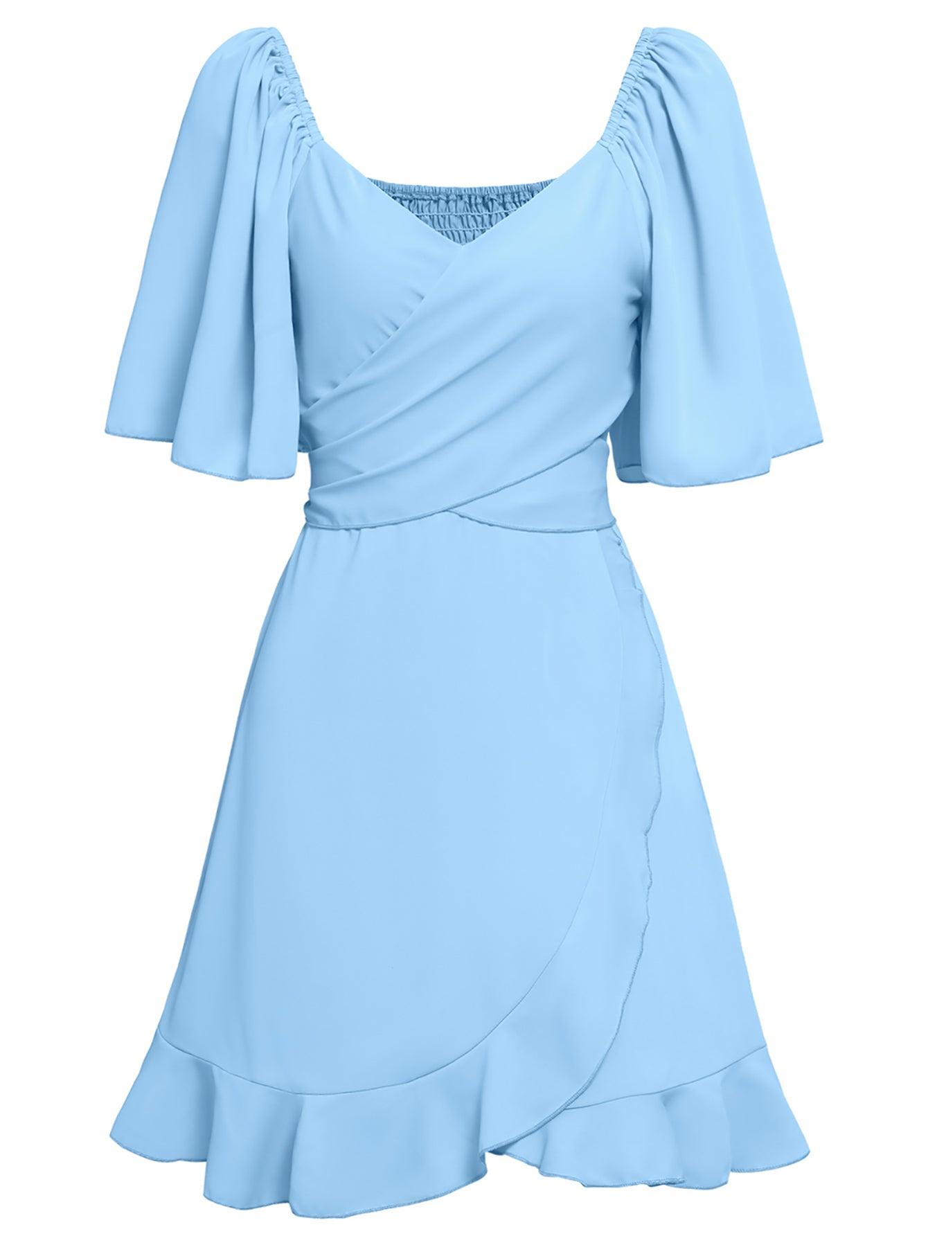 Women Ruffle Sleeve V Neckline Tie Back Dress Summer Skirt