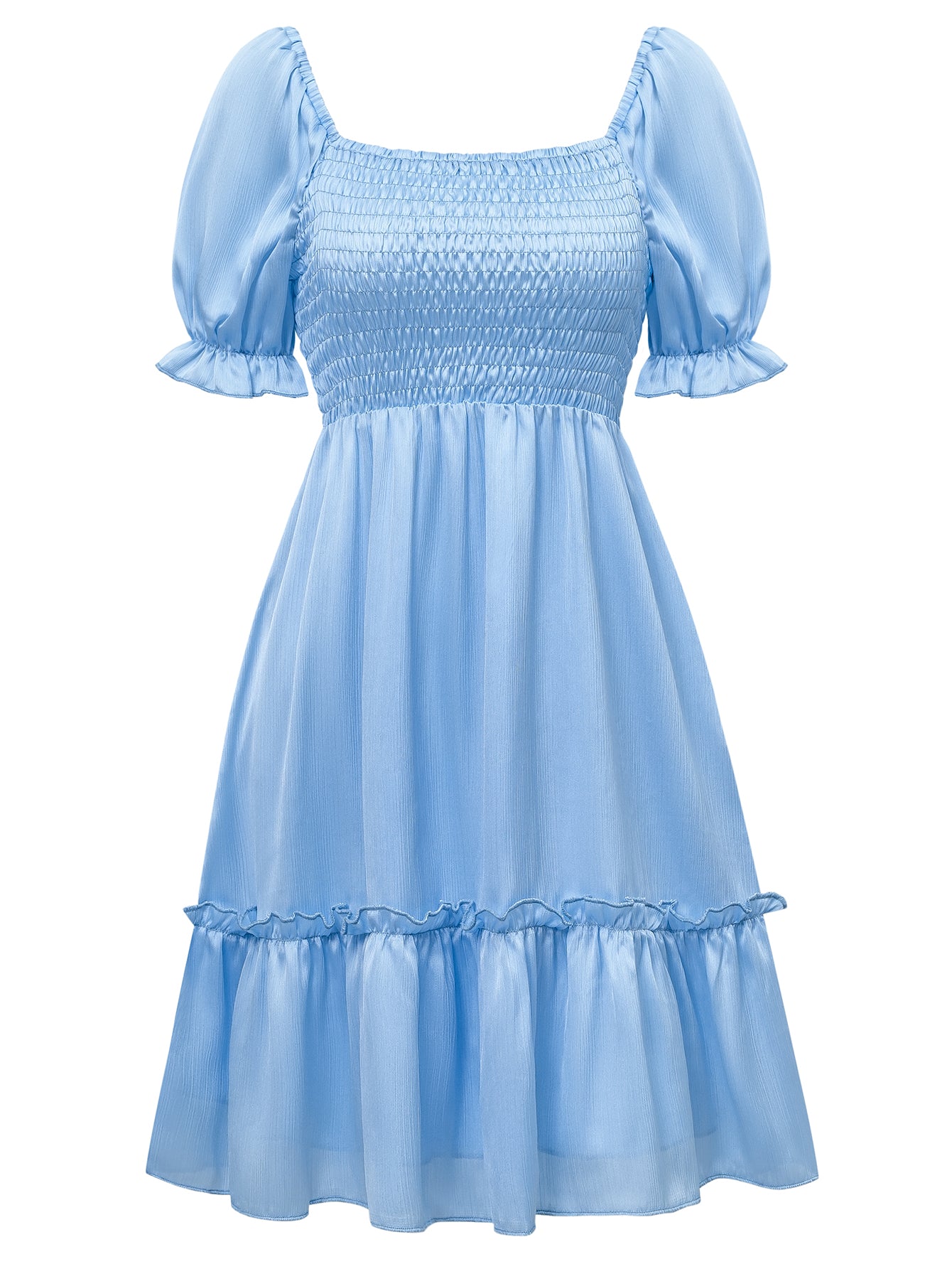 Women Puff Sleeve Square Neckline Layered HEM Dress