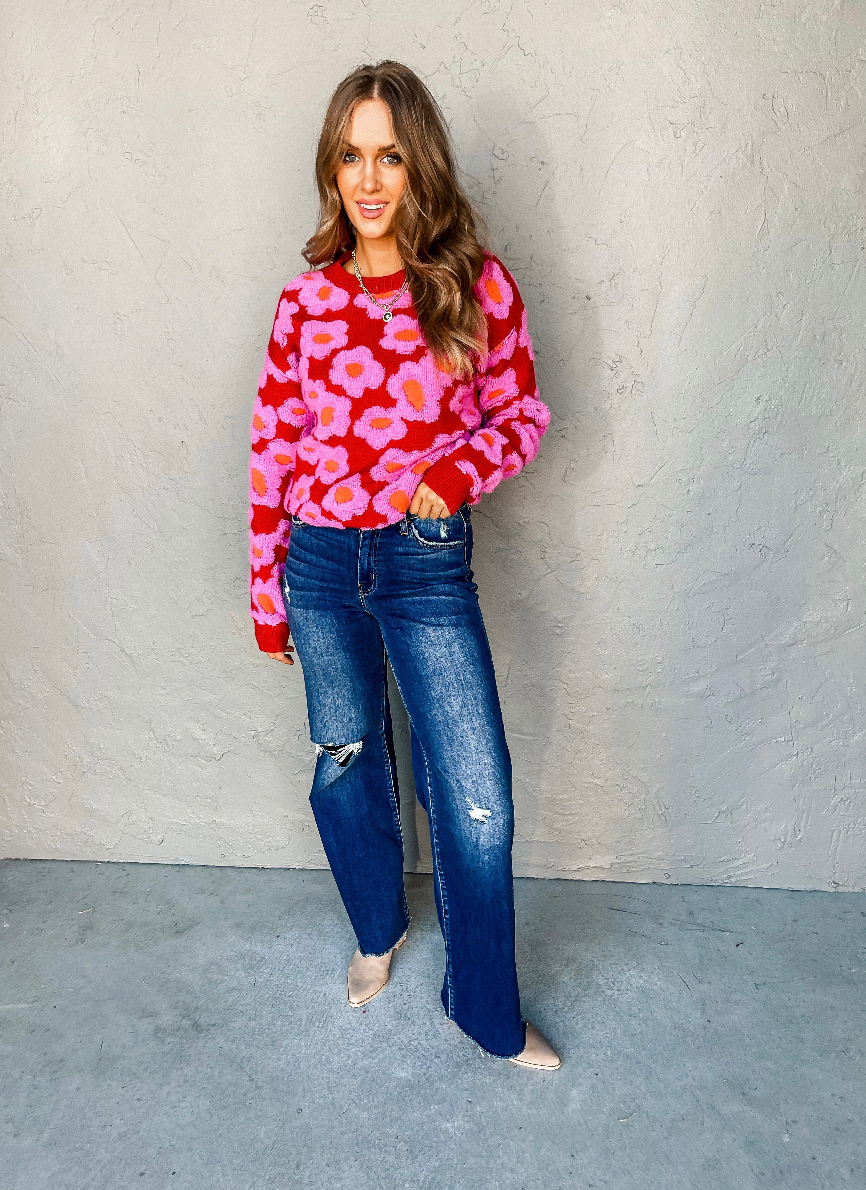 Makes Me Happy Floral Sherpa Knit Sweater