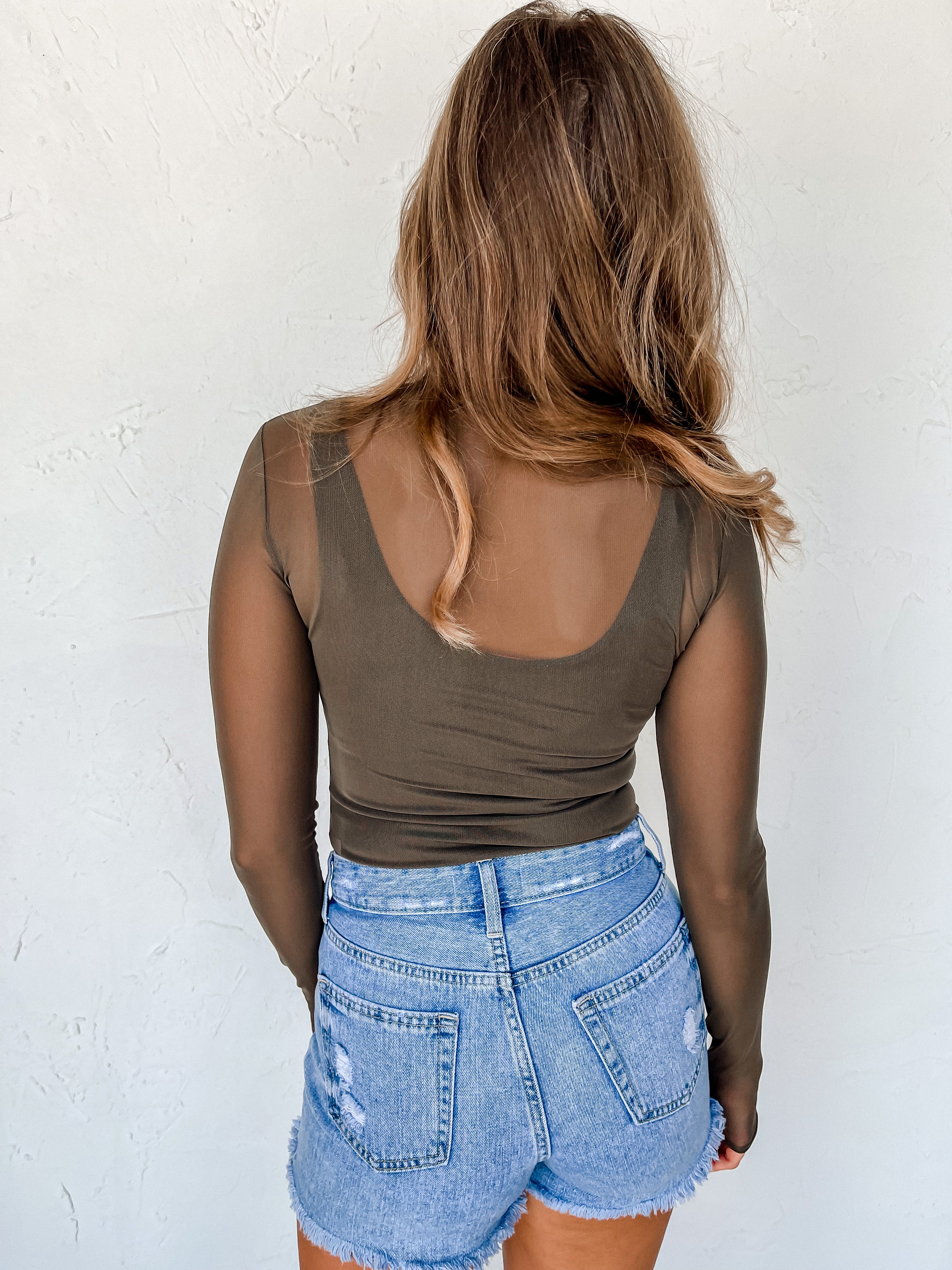 Pulling It Together Mesh Turtleneck Top-Olive