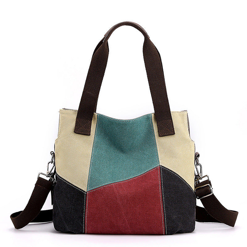 Women Multi-Colour Canvas Shoulder Bag Patchwork Handbag