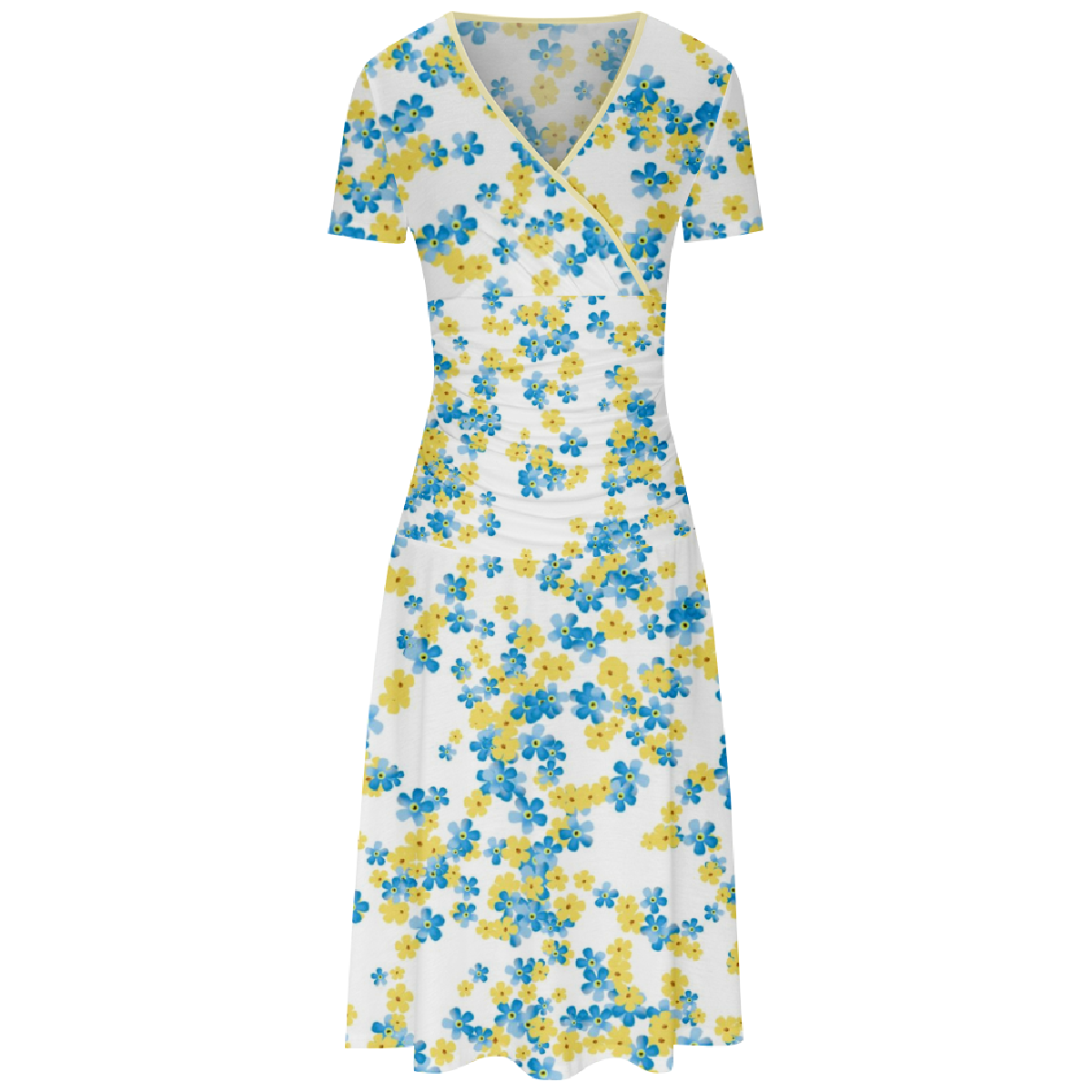 Women Flower Print Summer Long Dress Bodycon Short Sleeve V-Neckline Dress