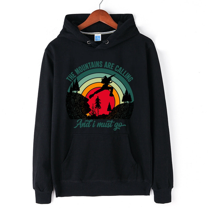 Men's Hiking Hoodie Outdoor Tops Mountains Are Calling Hiking Graphic Print