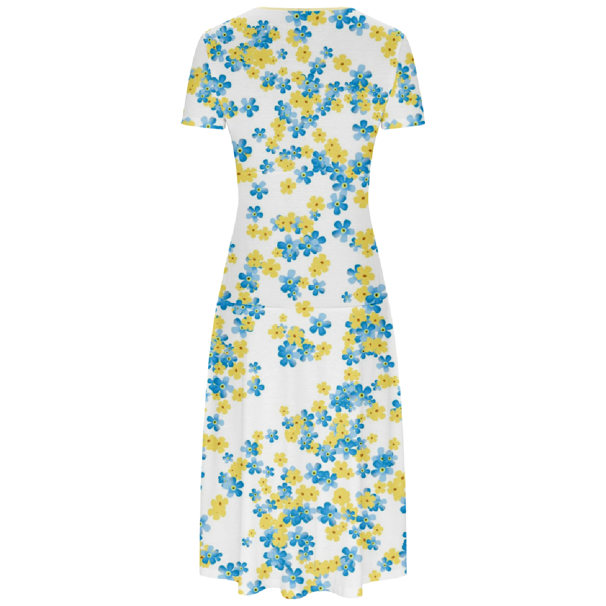 Women Flower Print Summer Long Dress Bodycon Short Sleeve V-Neckline Dress