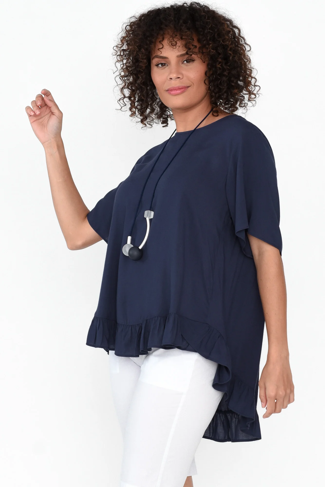 Cheryl Navy Frill Top