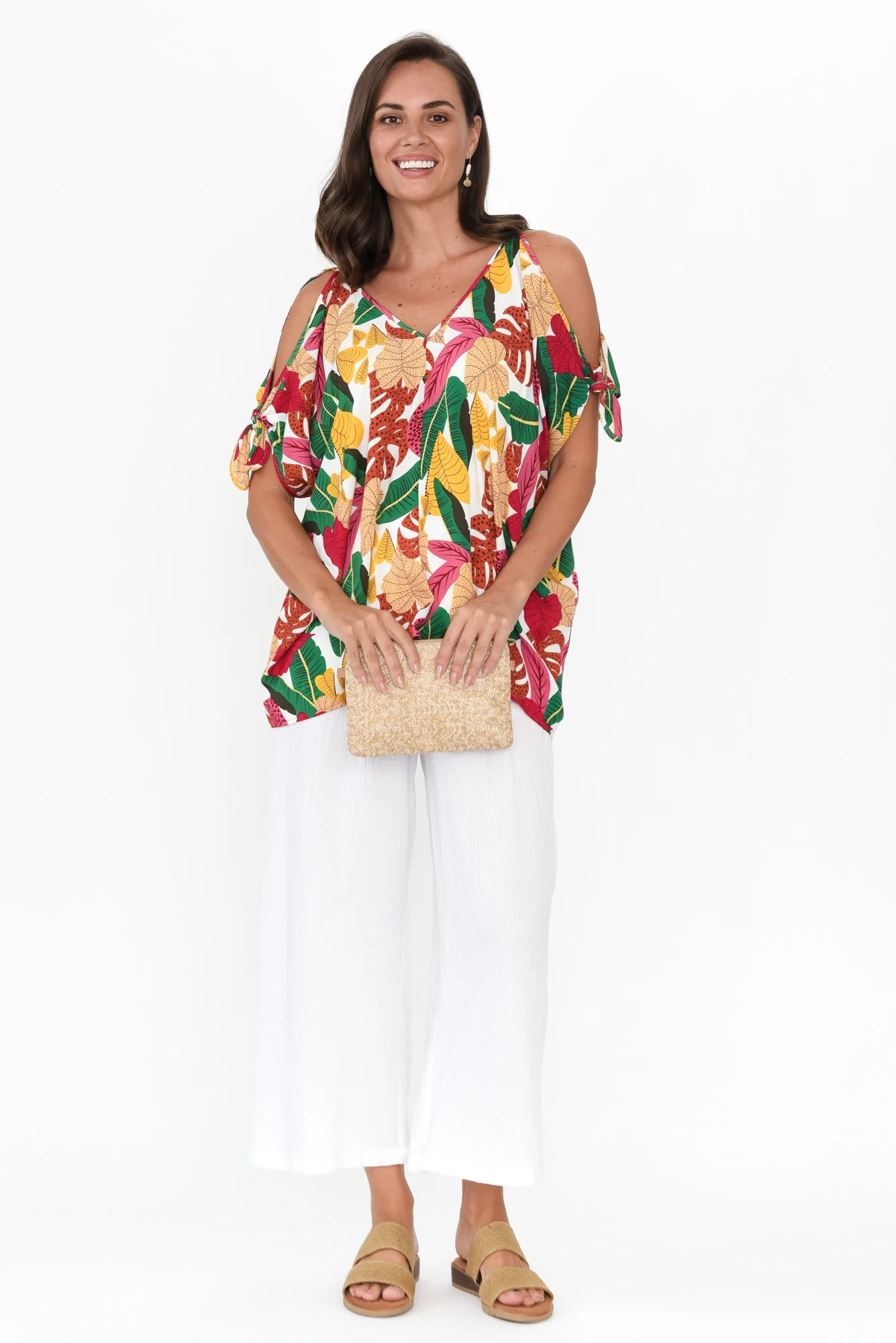 Avalee White Jungle Cold Shoulder Top