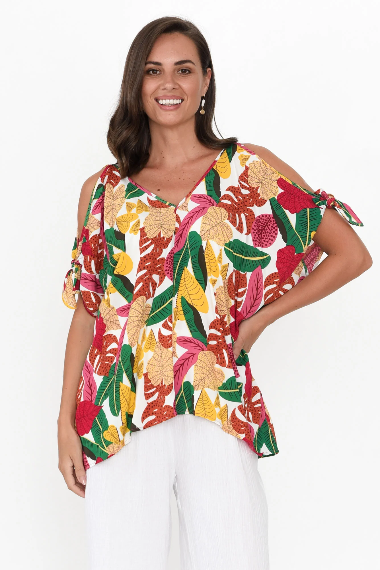 Avalee White Jungle Cold Shoulder Top