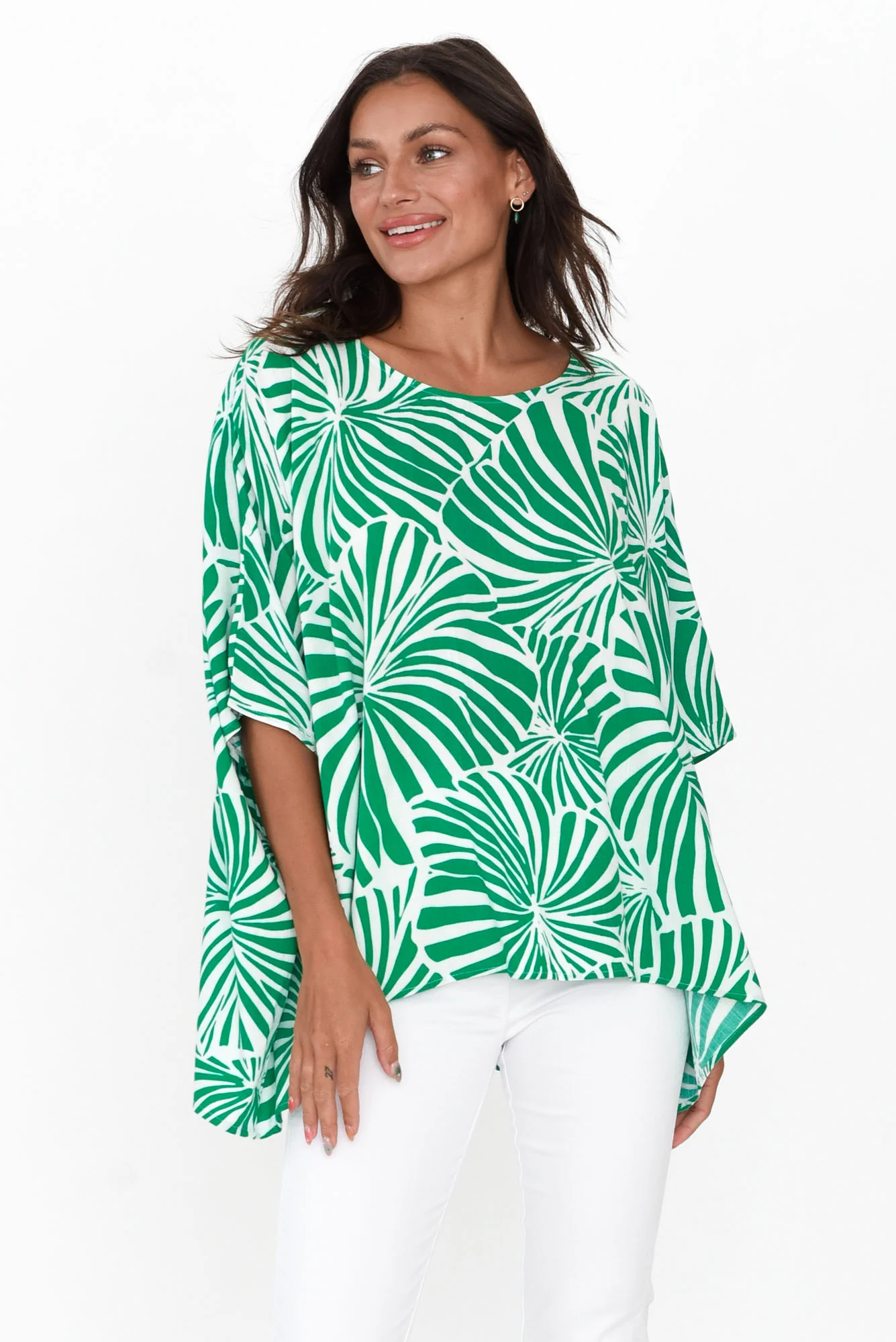 Trista Green Flower Drape Top