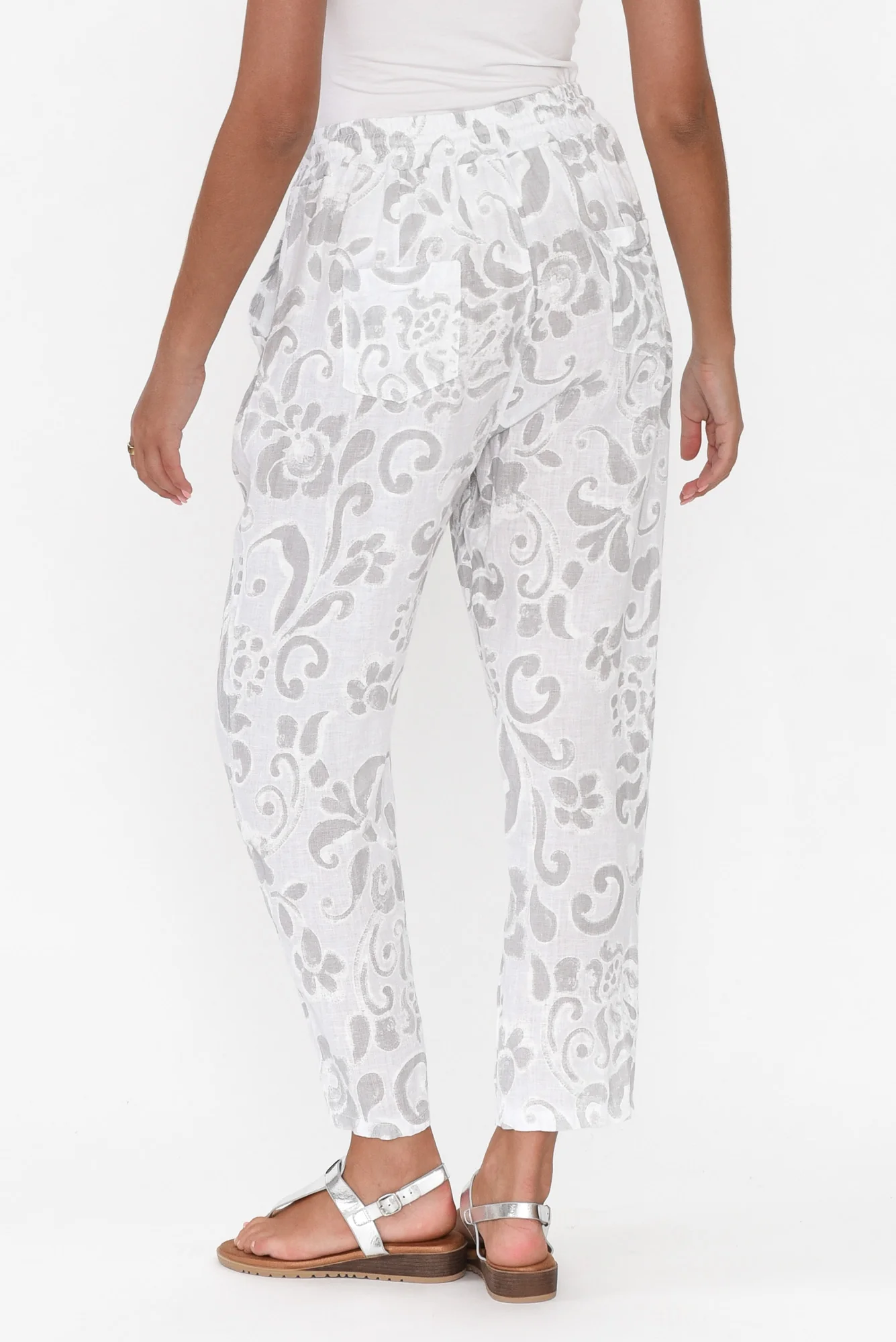 Delfina Grey Floral Linen Pants