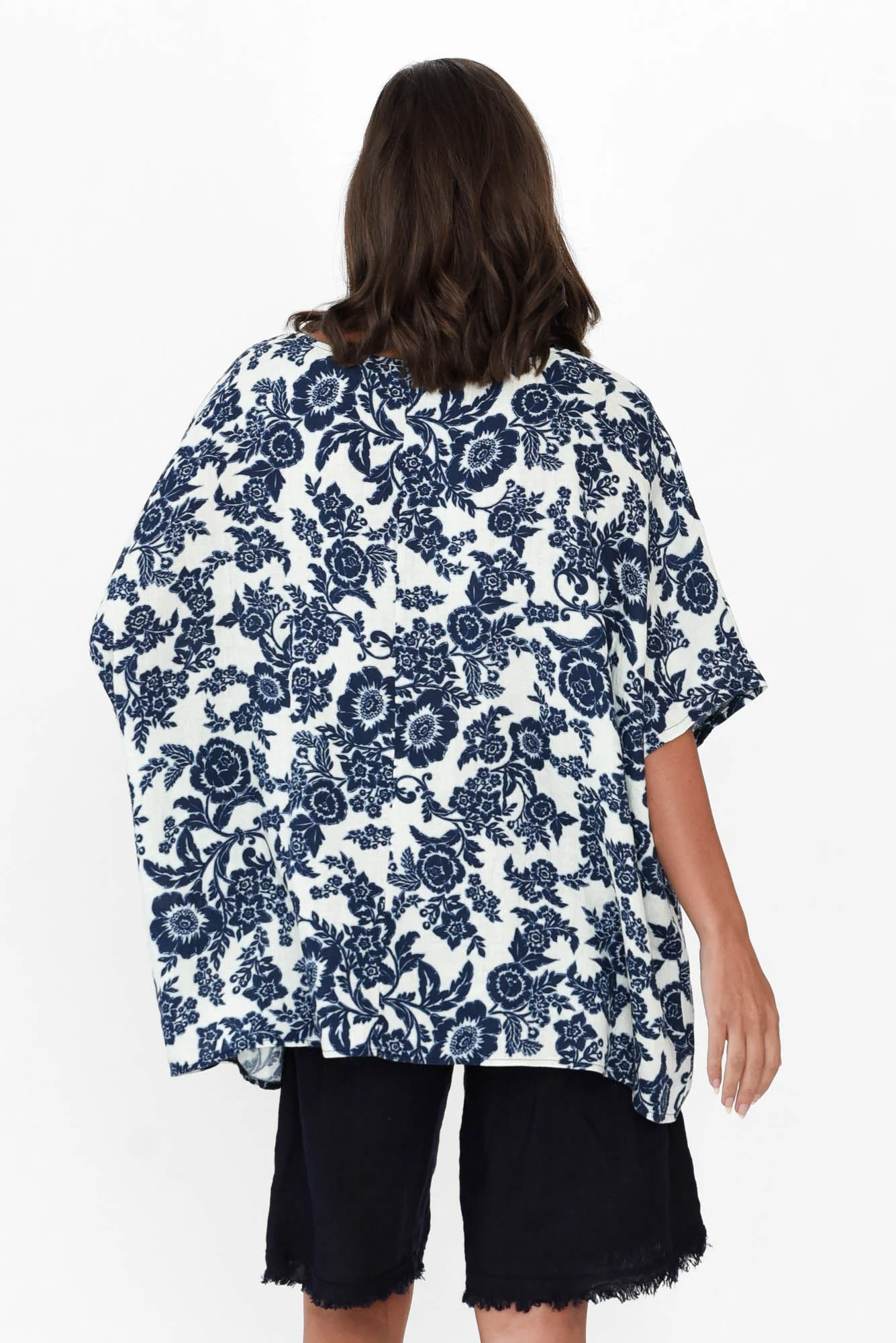 Martine Navy Floral Linen Top