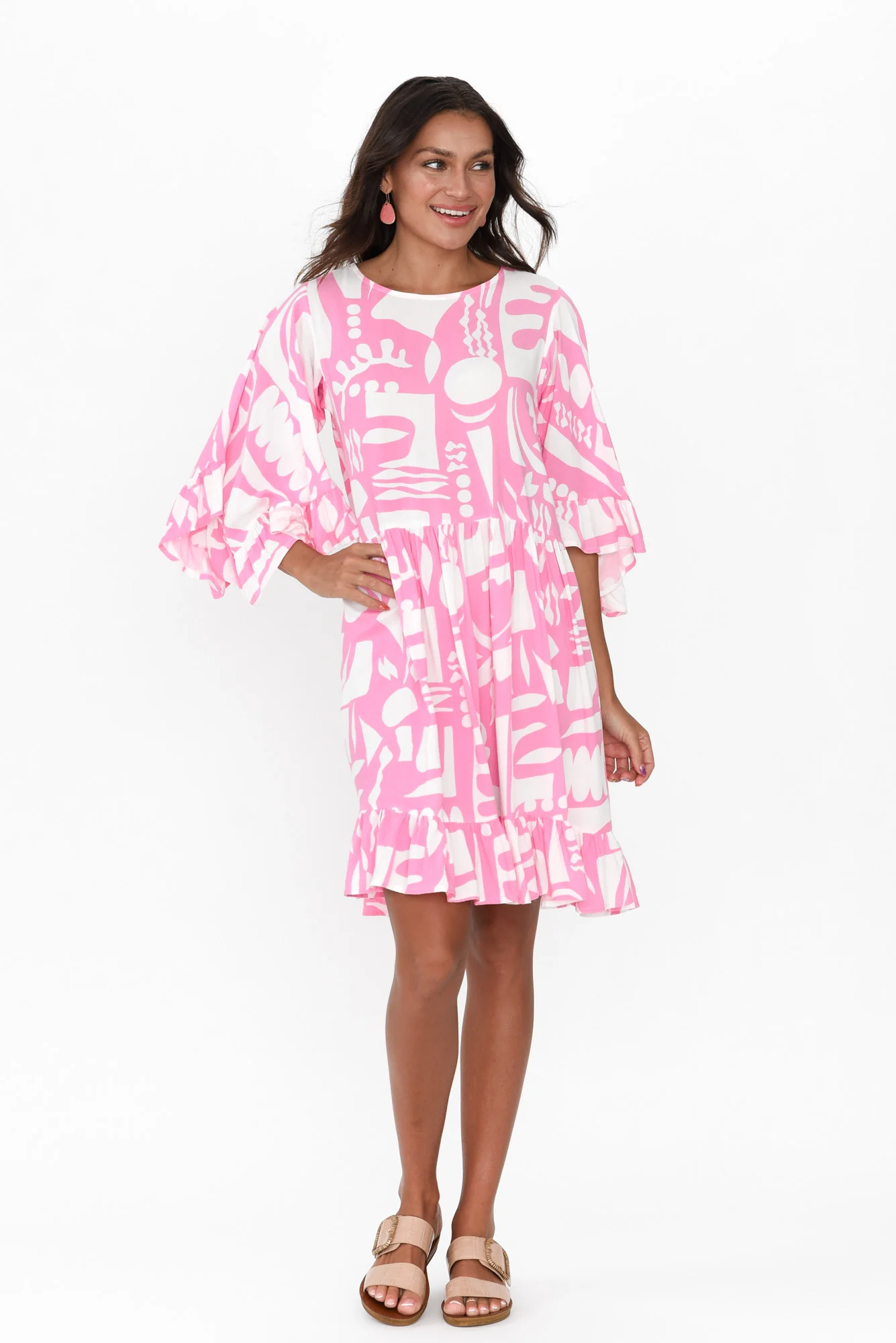 Osmund Pink Abstract Frill Dress