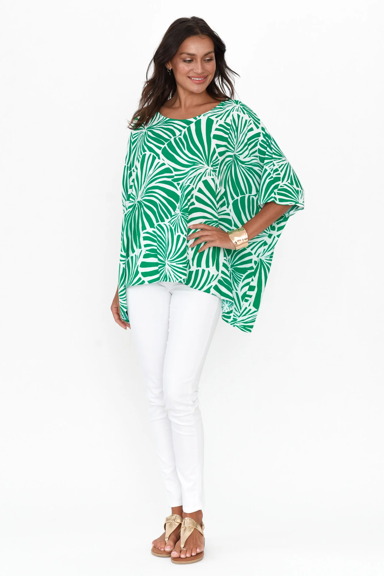 Trista Green Flower Drape Top